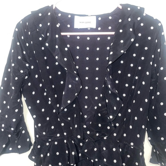 We Are Leone Ruby Ruffle Black Polka Dot 100% Silk Maxi Cardigan XS/S - Picture 5 of 12